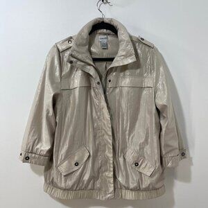 Fun Metallic Gold Shimmer Bold Statement Girly Chico's Utility Jacket [size 2/L]